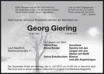 Traueranzeige von Georg Giering von Pegnitz-Zeitung